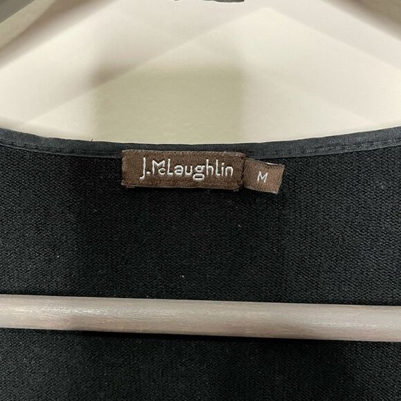 J. McLaughlin Black Cotton Modal Cardigan with snap Button Silk Front Panel - Picture 7 of 7